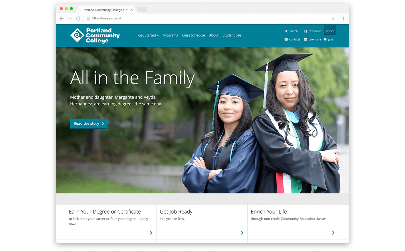 Portland Community College homepage - desktop web design