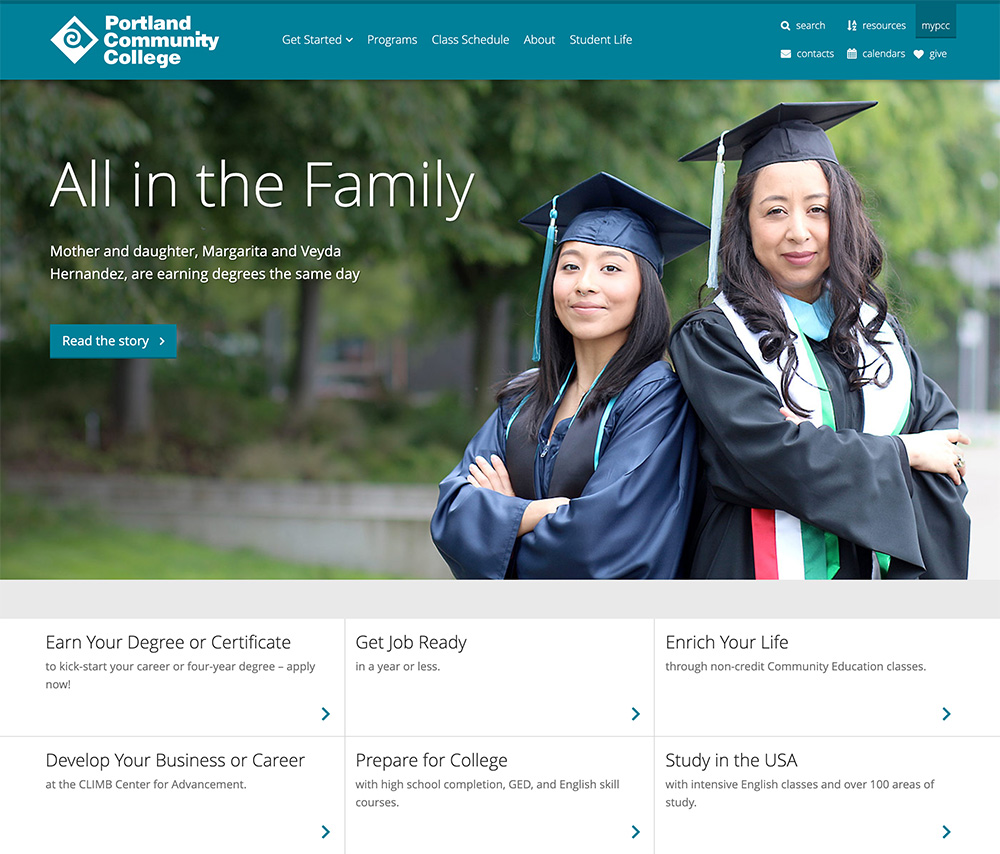 Portland Community College website homepage