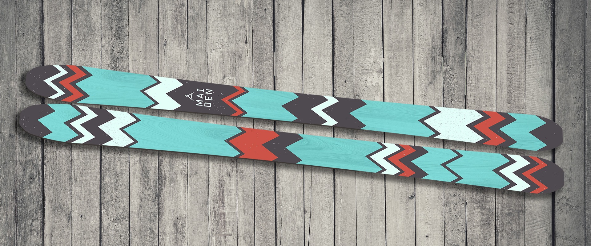 Ali Gray ski topsheet design teal, red chevrons